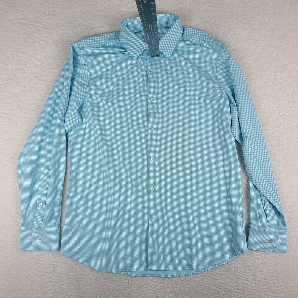Mizzen & Main Dress Shirt Mens XL Light Blue Check Trim‎ Fit Button Up USA MADE